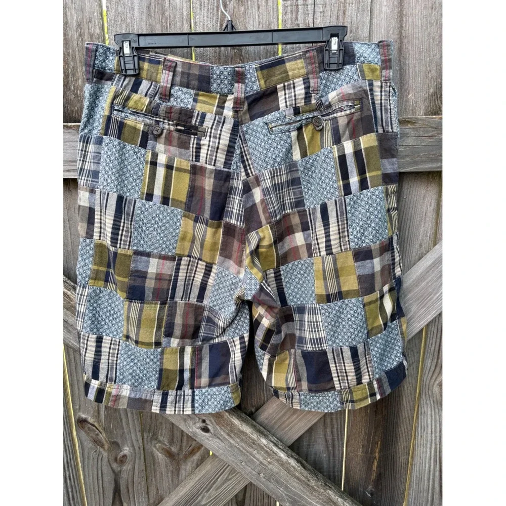 Old Navy Surplus Co Mens 36 Patchwork Plaid Cotton Shorts Olive Navy 555353-04-1